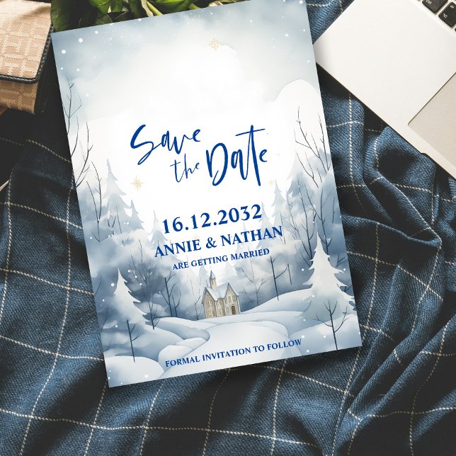 Save The Date Soirée neigeuse Mariage hivernal Enregistrer la da (Elegant Snowy Night Winter Wedding Save the Date Invitation)