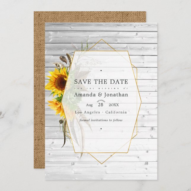 Save The Date Soleil Bohème Herbier Rustique Mariage (Devant / Derrière)