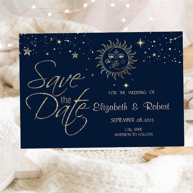 Save The Date Soleil Et Lune En Or Céleste  (Créateur téléchargé)