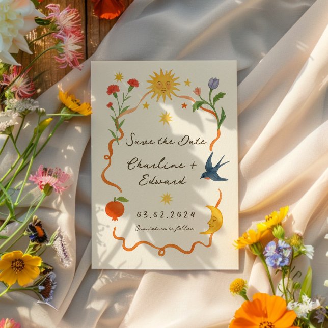 Save The Date Soleil et Lune Manuscrits Peints à la Main de mani (Créateur téléchargé)