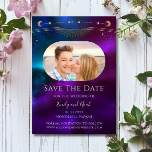 Save The Date Soleil Lune Violet Turquoise Céleste