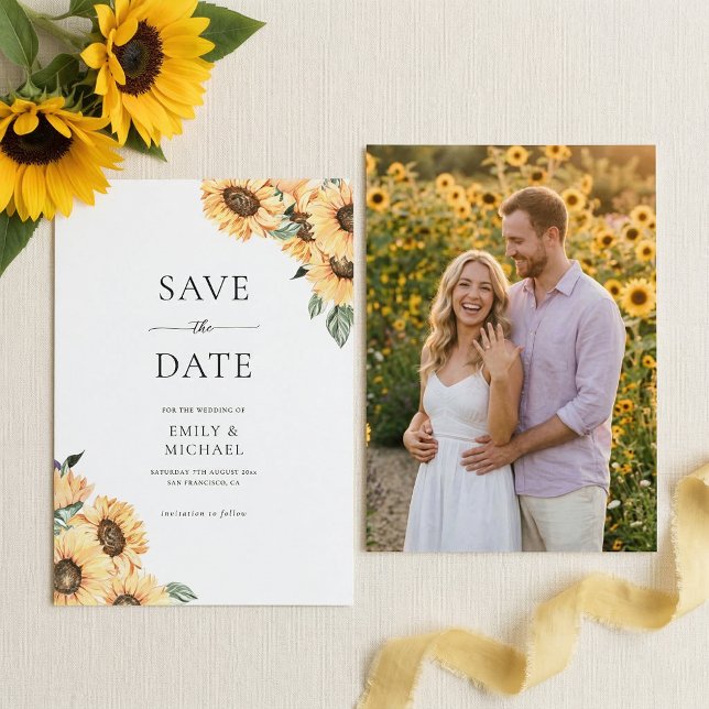 Save The Date Soleil Rustique Élégant Mariage Avec Photo (Créateur téléchargé)