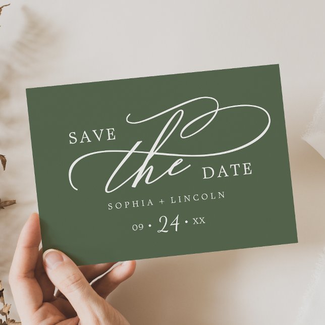 Save The Date SOPHIA Rustique Woodland Olive Green Code QR Maria (SOPHIA Rustic Woodland Olive Green QR Code Wedding Save The Date)