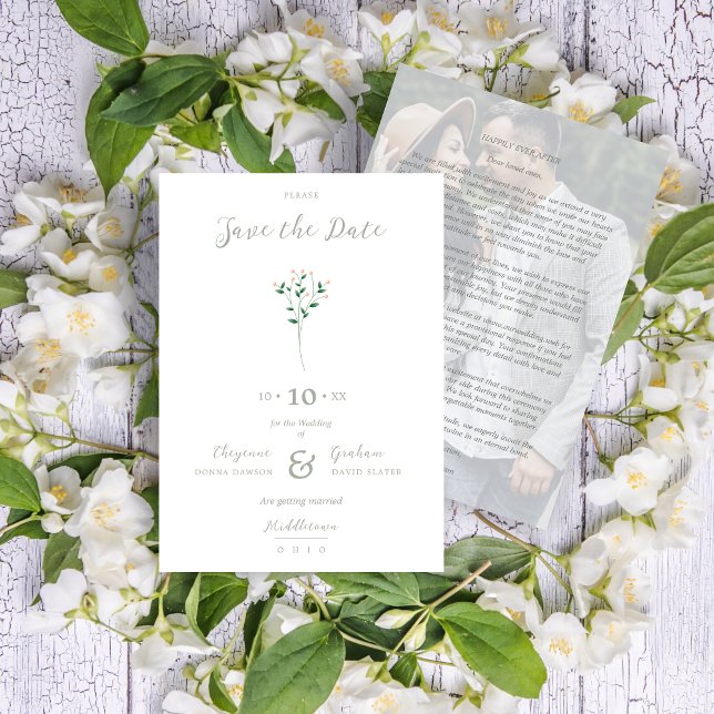 Save The Date Sophisticated Coral Elegant Branches Photo (Sophisticated Coral Elegant Branches Photo Save the Date Card with Envelope.)