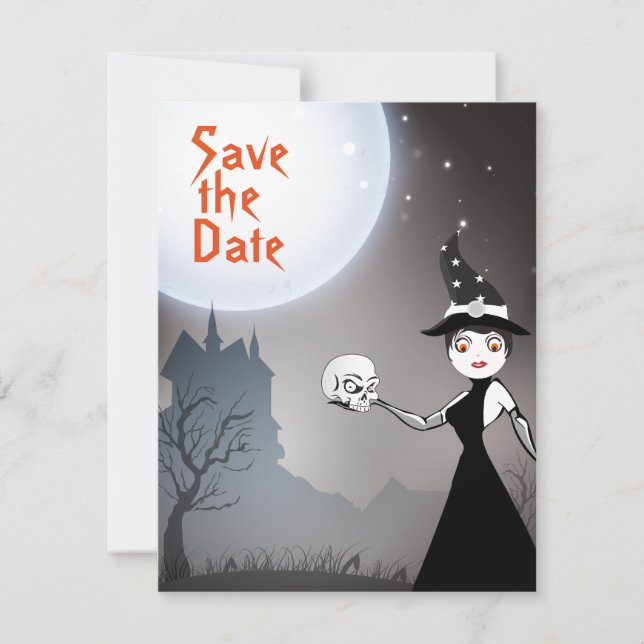Save The Date Sorcière et Crâne Couple Mariage d'Halloween sous  (Devant)