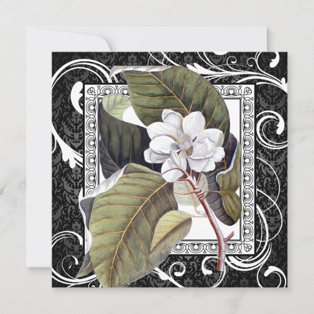 Save The Date Southern Belle Magnolia Enregistrer la date Damask (Devant)