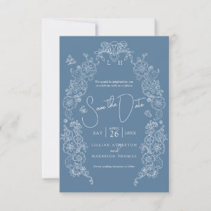 Save The Date Spring Fleur de lis art bleu blanc photo mariage