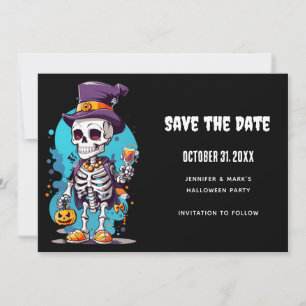 Save The Date Squelette cool dans un Halloween de chapeau haut d