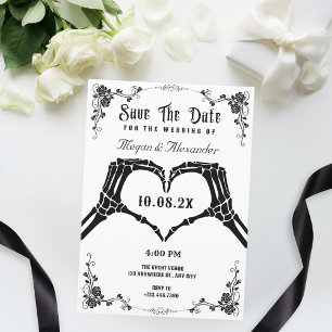 Save The Date Squelette gothique noir et blanc mariage photo