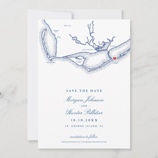 Save The Date St. George Island FL Elégant Marine Beach Mariage (Devant)