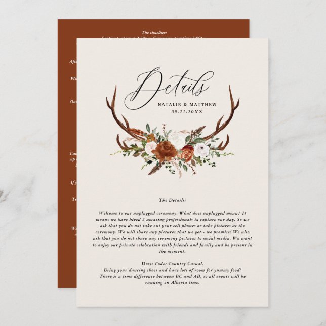 Save The Date Stade terre cuite rouille fleurie élégant budget m (Devant / Derrière)