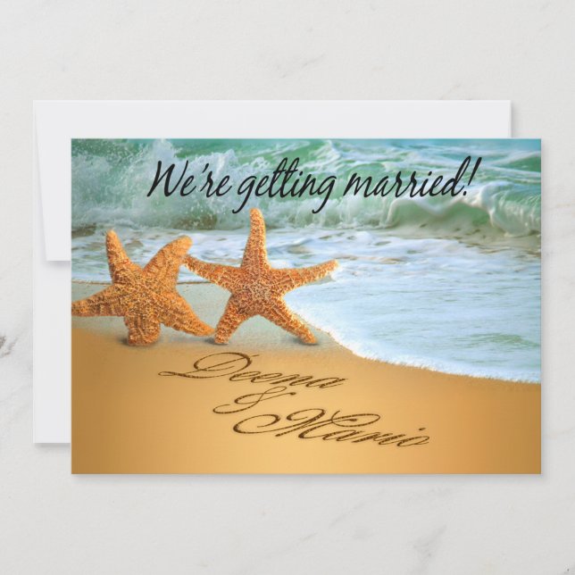 Save The Date Starfish Couple Enregistrer le thème Date Beach (Devant)