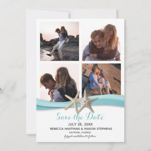 Save The Date Starfish Ocean Blue Beach Wedding Multi Photo