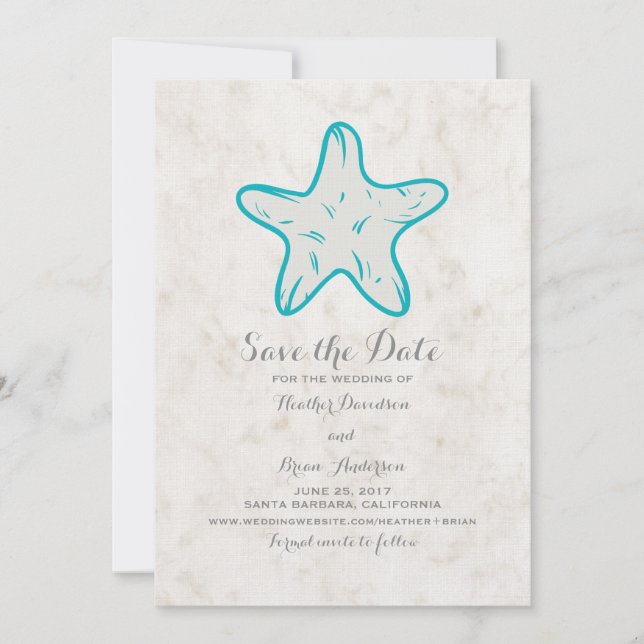 Save The Date Starfish rustique Turquoise Enregistrer l'Invitati (Devant)