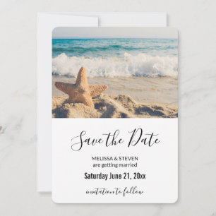 Save The Date Starfish sur un Mariage de plage de sable
