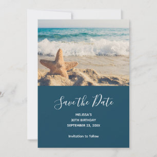 Save The Date Starfish sur une plage de sable Photographier Sauv