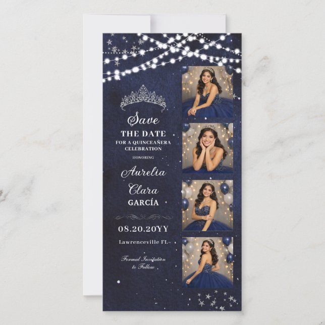 Save The Date Starry Night Navy Blue Quinceañera Photo Booth (Devant)