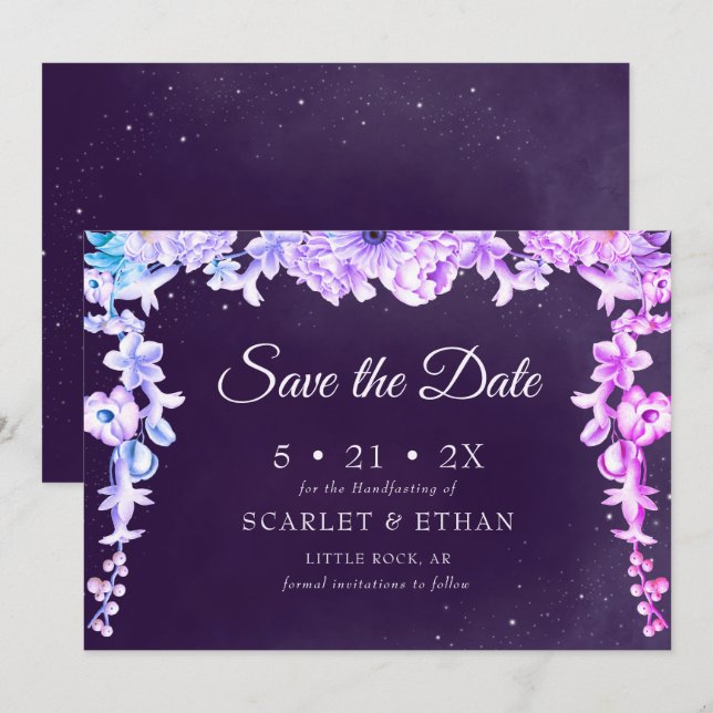 Save The Date Starry Night Sky Purple Floral Handfasting (Devant / Derrière)