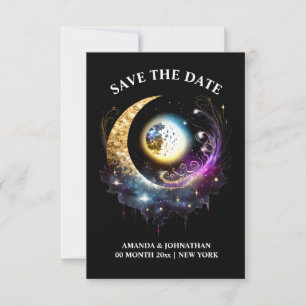 Save The Date Starry nuit pleine lune ciel céleste noir rose