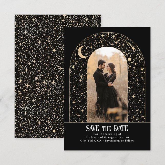 Save The Date Stars Arc céleste noir Enregistrer la date Photo (Devant / Derrière)