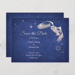 Save The Date Stars Owl Blue Wizard Magic Mariage