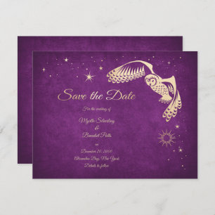 Save The Date Stars Owl Purple Wizard Magic Mariage