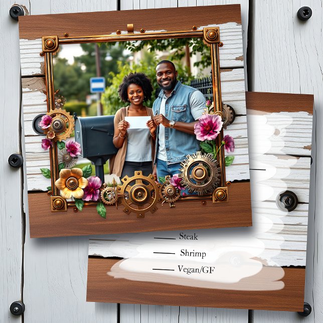 Save The Date Steampunk Métal & Bois Mariage personnalisé RSVP (Créateur téléchargé)