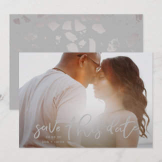 Save The Date Stone Ardoise Gris Photo Calligraphie classique