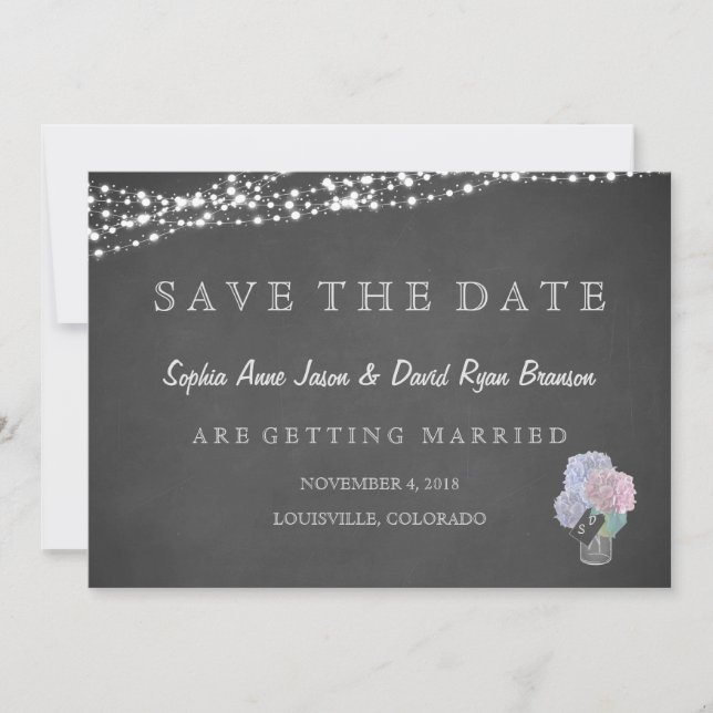 Save The Date String Lights Mason Jar Chalkboard ENREGISTRER LA  (Devant)