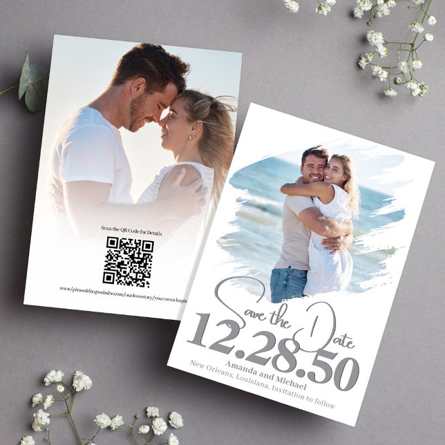 Save The Date Strokes de pinceau photo simple Enregistrer le Mar (Wedding save the date photo cards.)