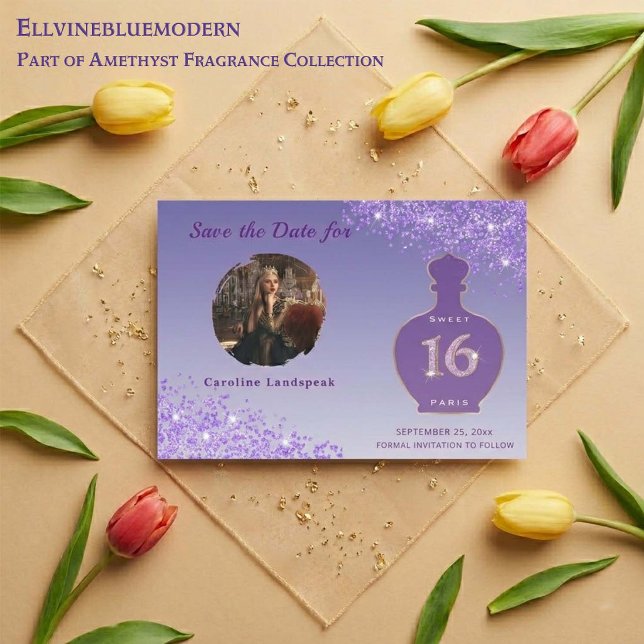 Save The Date Studio de parfum Purple Glitter Paris Sweet 16 (Sparkling Purple elegance for your Sweet 16!
Shop our Amethyst Fragrance Collection.
)