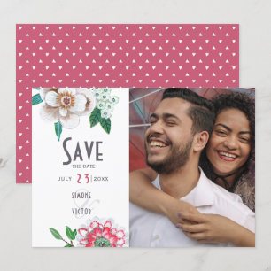 Save The Date Style blanc et rouge floral photo Enregistrer la d