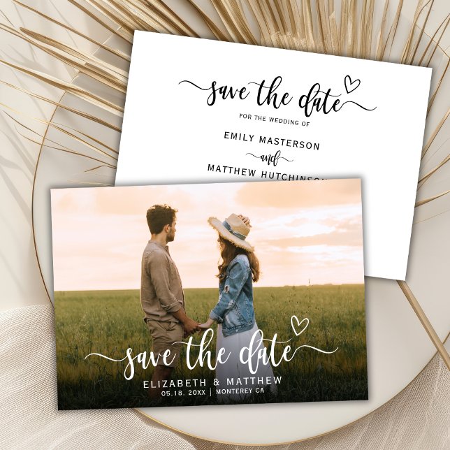 Save The Date Style Boho Heart Script One Photo Mariage (Créateur téléchargé)