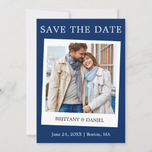 Save The Date Style Caméra instantanée Couple Photo bleu