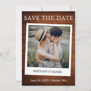 Save The Date Style Caméra instantanée Couple Photo Wood
