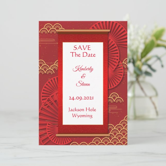 Save The Date Style chinois rouge (Debout devant)