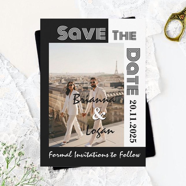 Save The Date Style contemporain noir & blanc Enregistrer la dat (Créateur téléchargé)