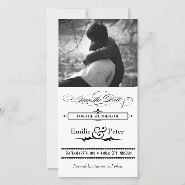 Save The Date Style d'affiche noir et blanc Enregistrer la date (Devant)
