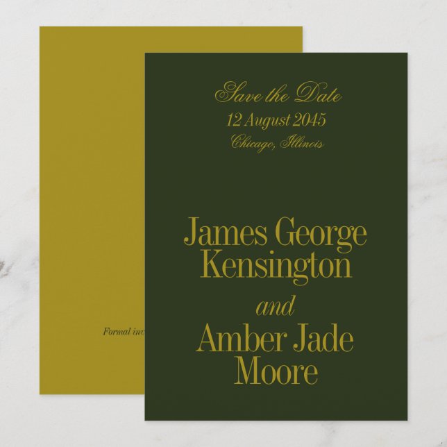 Save The Date Style éditorial Olive Green Chartreuse Mariage (Devant / Derrière)