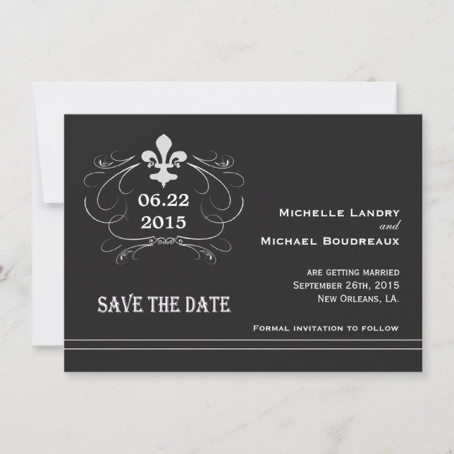 Save The Date Style Élégant Rétro Fleur de Lis Enregistrez la Da (Devant)