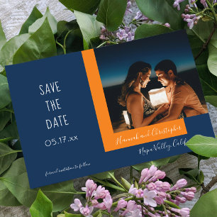 Save The Date Style moderne Blue Orange Photo Mariage simple