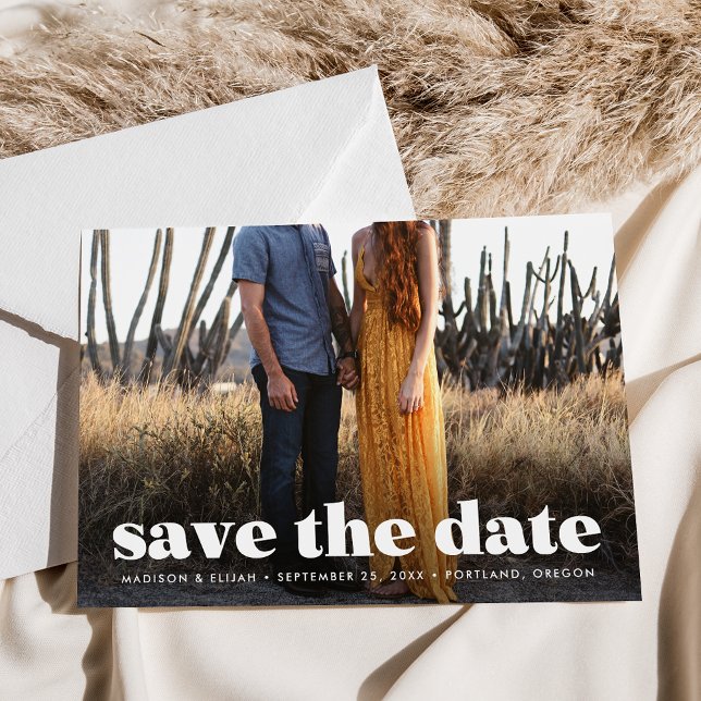 Save The Date Style moderne Gras blanc typographie superposer ph (Créateur téléchargé)