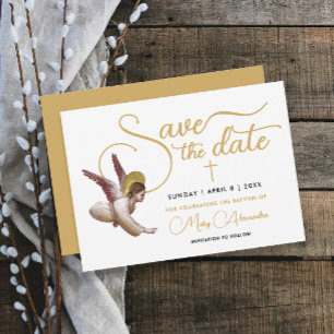 Save The Date Style Or Blanc Angel Bénie Baptême Sacrements