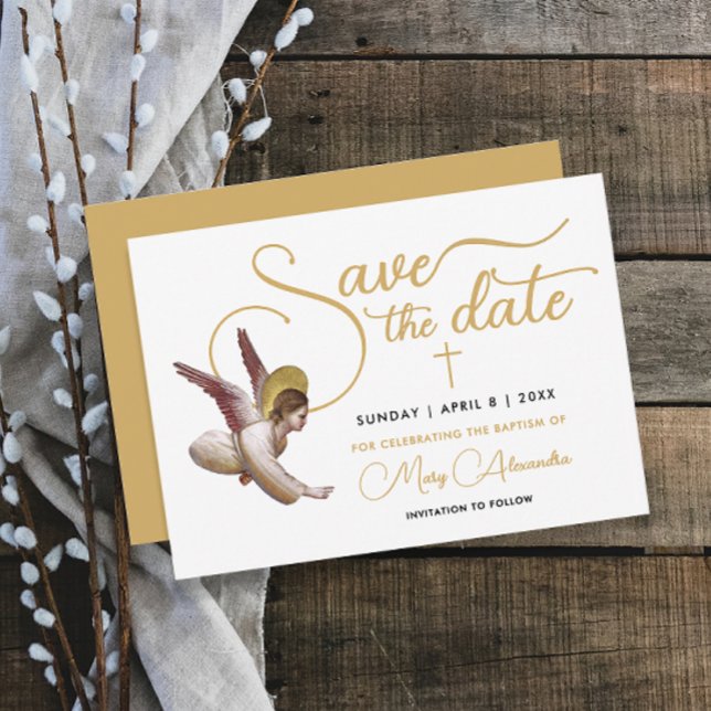 Save The Date Style Or Blanc Angel Bénie Baptême Sacrements (Créateur téléchargé)