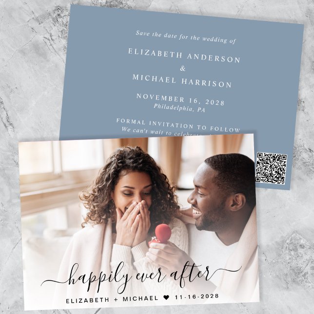 Save The Date Style photo QR Code Dusty Mariage bleu (Créateur téléchargé)