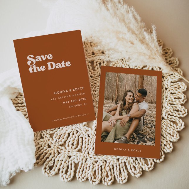 Save The Date Style rétro Burnt Orange Photo (Créateur téléchargé)