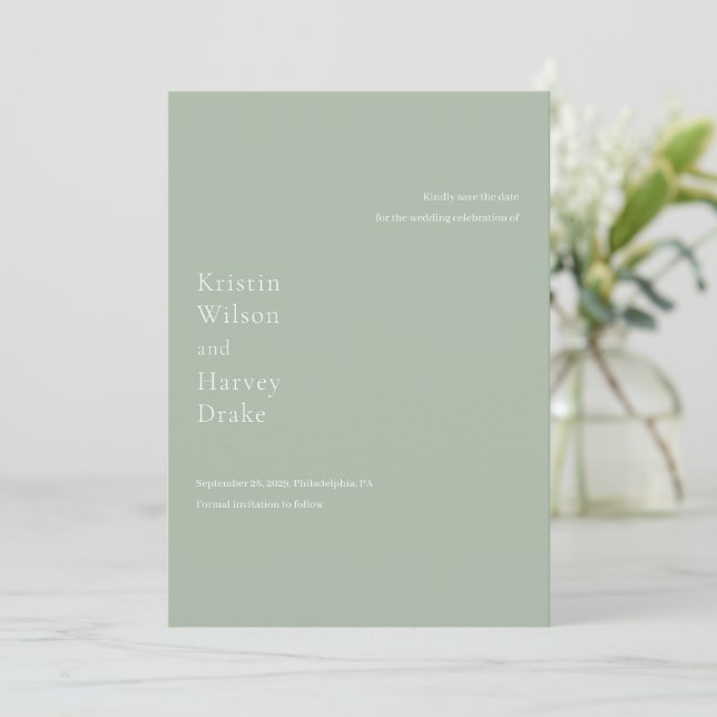 Save The Date Style Sage Green Mariage moderne (Debout devant)
