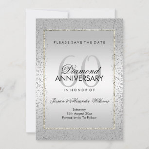 Save The Date Stylish Argent Confetti 60e Mariage Enregistrer La