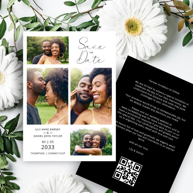 Save The Date Stylish Minimalist Custom 4-Photo Wedding (Stylish Minimalist Custom 4-Photo Wedding Save the Date Card.)