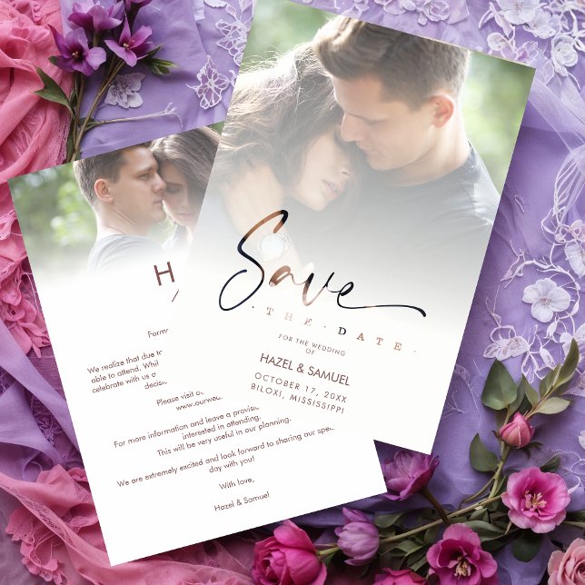 Save The Date Stylish Modern Transparency Wedding 2 Photos  (Stylish Modern Transparency Wedding Custom 2 Photos Script Save the Dates Cards.)